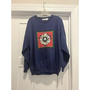 Vintage Womens Christmas Quilted Snowman Holiday Sweatshirt 20W Blue Granny Cozy